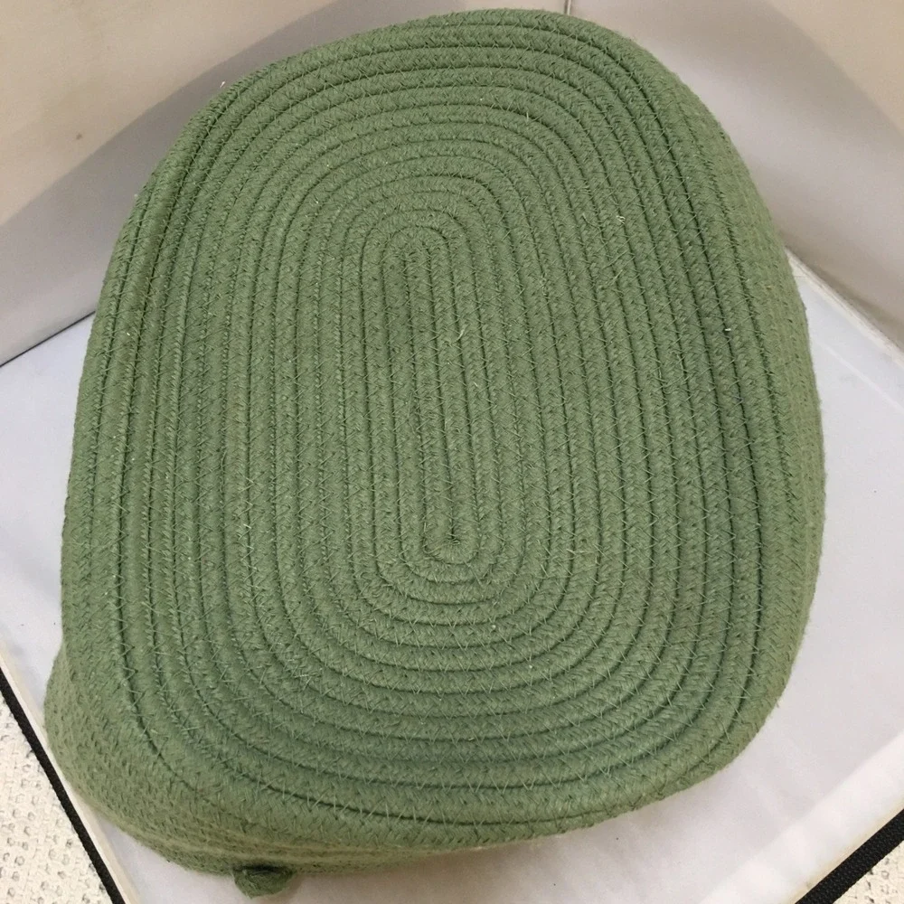 Woven Rope Basket Home Unisex OS Green Oval Storage Bin with Handles Cottagecore